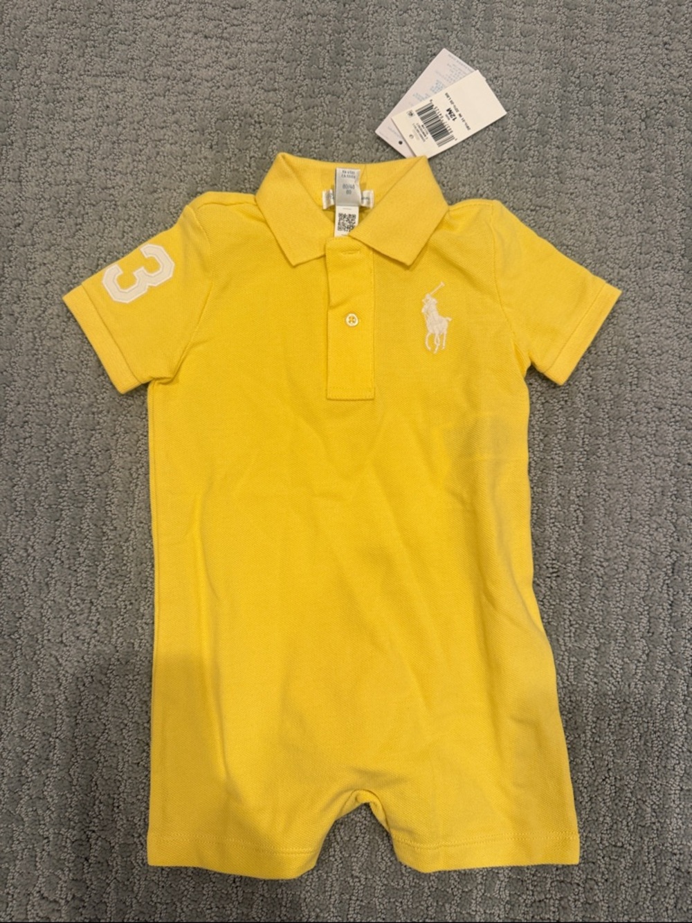 Ralph Lauren Bright Yellow Baby Polo Romper with White Pony